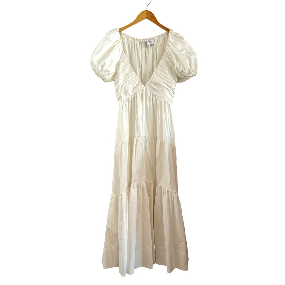 La Ligne White Cotton Puff Sleeve Maxi Dress M